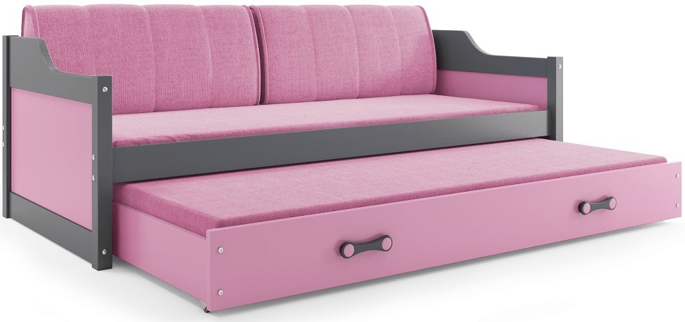 eoshop Detská posteľ s prístelkou DAVID 80x190 cm, grafitová/ružová (Voľba matraca: Penový matrac)